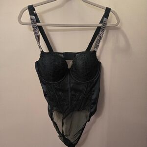 Victoria's Secret Dark Green Lace Bra Bodysuit